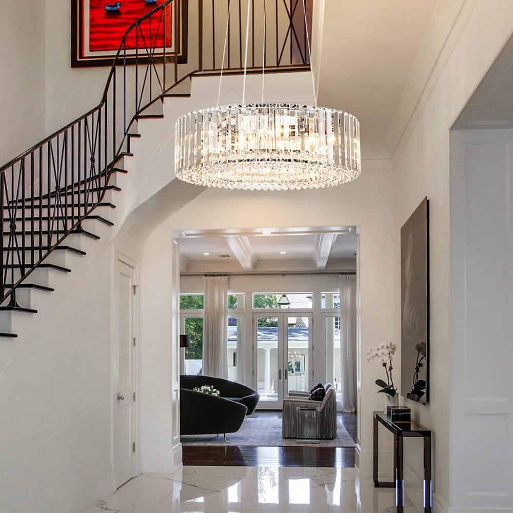 OYIPRO Lustre moderne rond en cristal à 6/8/12 lumières, suspension en forme de tambour pour îlot de cuisine