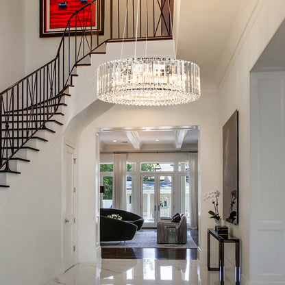 OYIPRO Lustre moderne rond en cristal à 6/8/12 lumières, suspension en forme de tambour pour îlot de cuisine