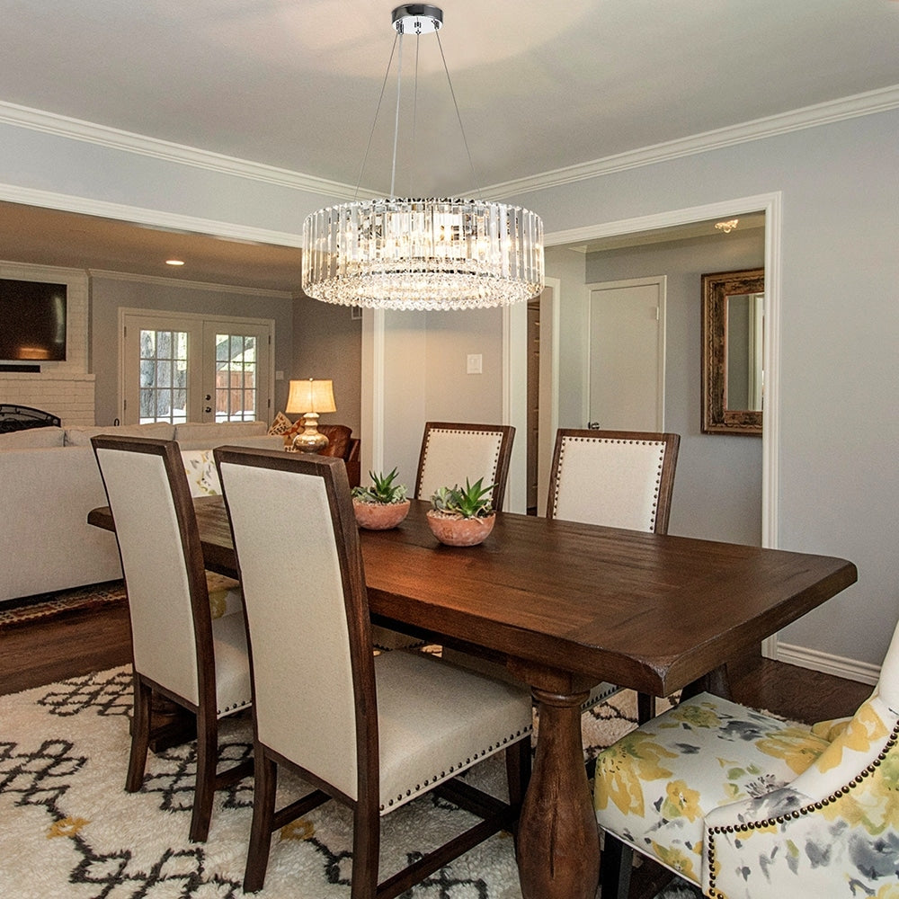 OYIPRO Lustre moderne rond en cristal à 6/8/12 lumières, suspension en forme de tambour pour îlot de cuisine