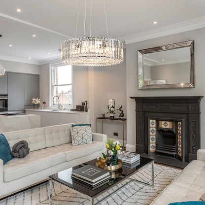 OYIPRO Lustre moderne rond en cristal à 6/8/12 lumières, suspension en forme de tambour pour îlot de cuisine