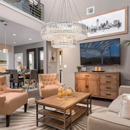 OYIPRO Lustre moderne rond en cristal à 6/8/12 lumières, suspension en forme de tambour pour îlot de cuisine