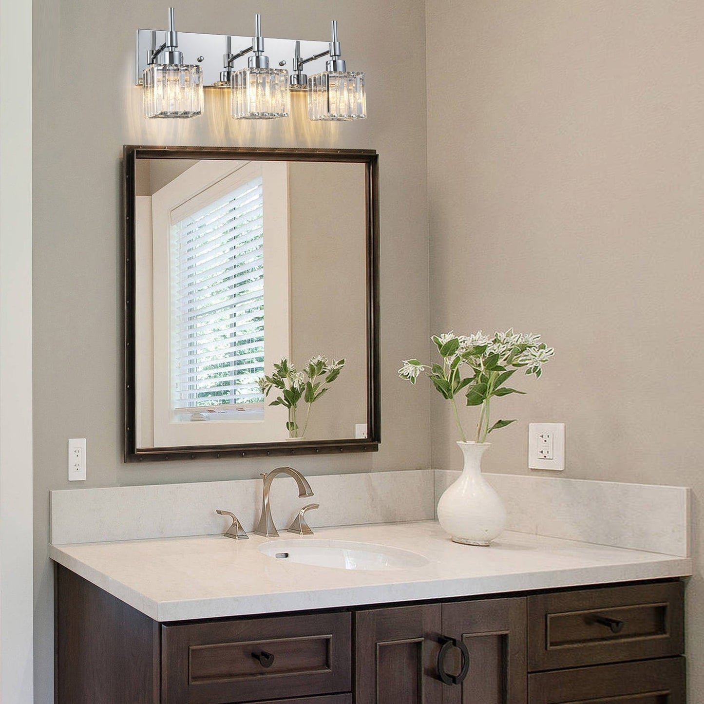 Ora - Lustres de salle de bain modernes à cristaux, à intensité variable, pour miroir, éclairage de vanité glamour