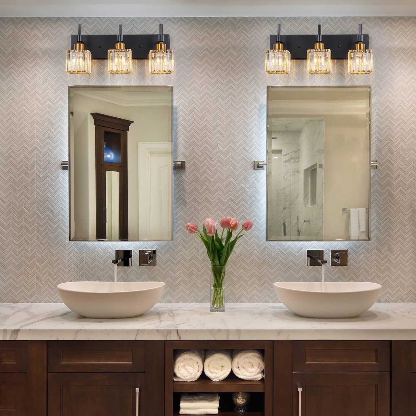 Ora - Lustres de salle de bain modernes à cristaux, à intensité variable, pour miroir, éclairage de vanité glamour