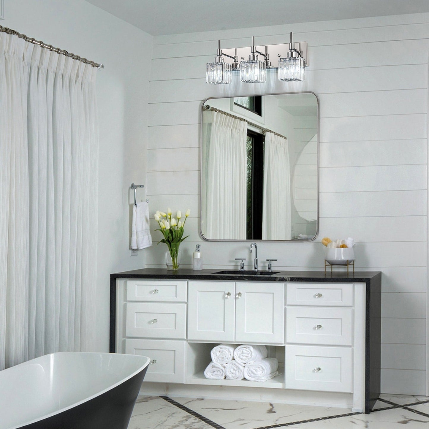 Ora - Lustres de salle de bain modernes à cristaux, à intensité variable, pour miroir, éclairage de vanité glamour