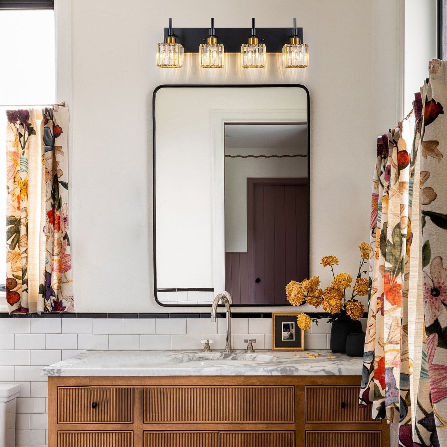 Ora - Lustres de salle de bain modernes à cristaux, à intensité variable, pour miroir, éclairage de vanité glamour