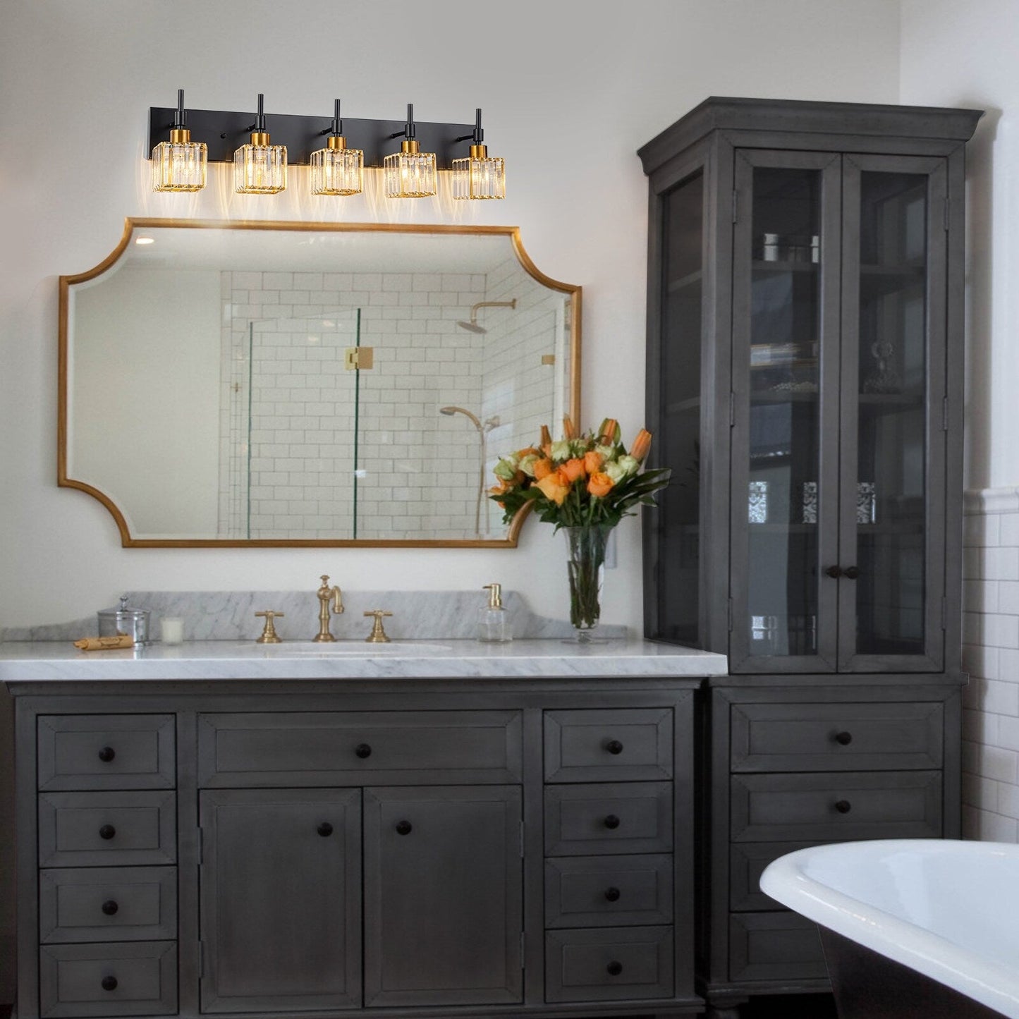 Ora - Lustres de salle de bain modernes à cristaux, à intensité variable, pour miroir, éclairage de vanité glamour