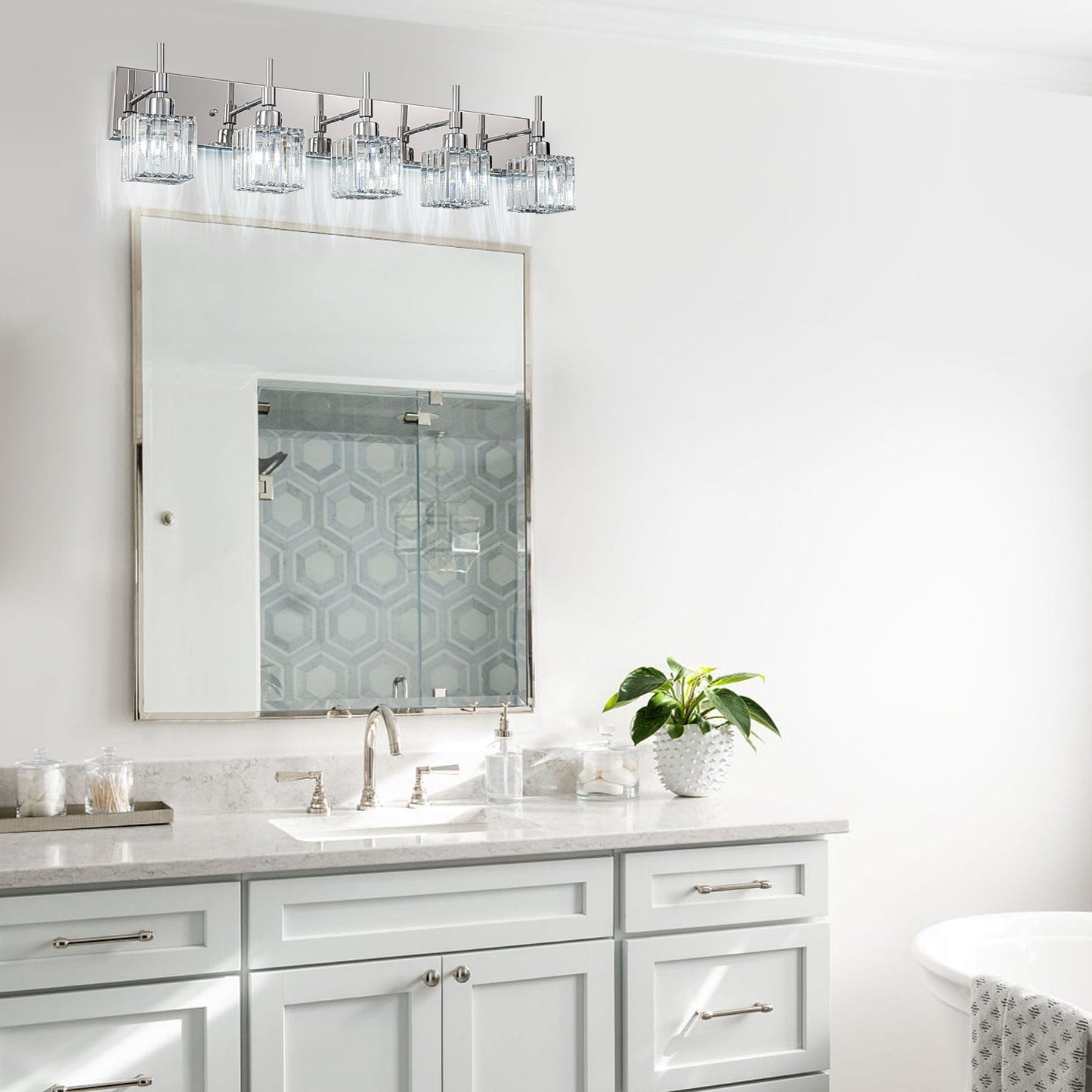 Ora - Lustres de salle de bain modernes à cristaux, à intensité variable, pour miroir, éclairage de vanité glamour