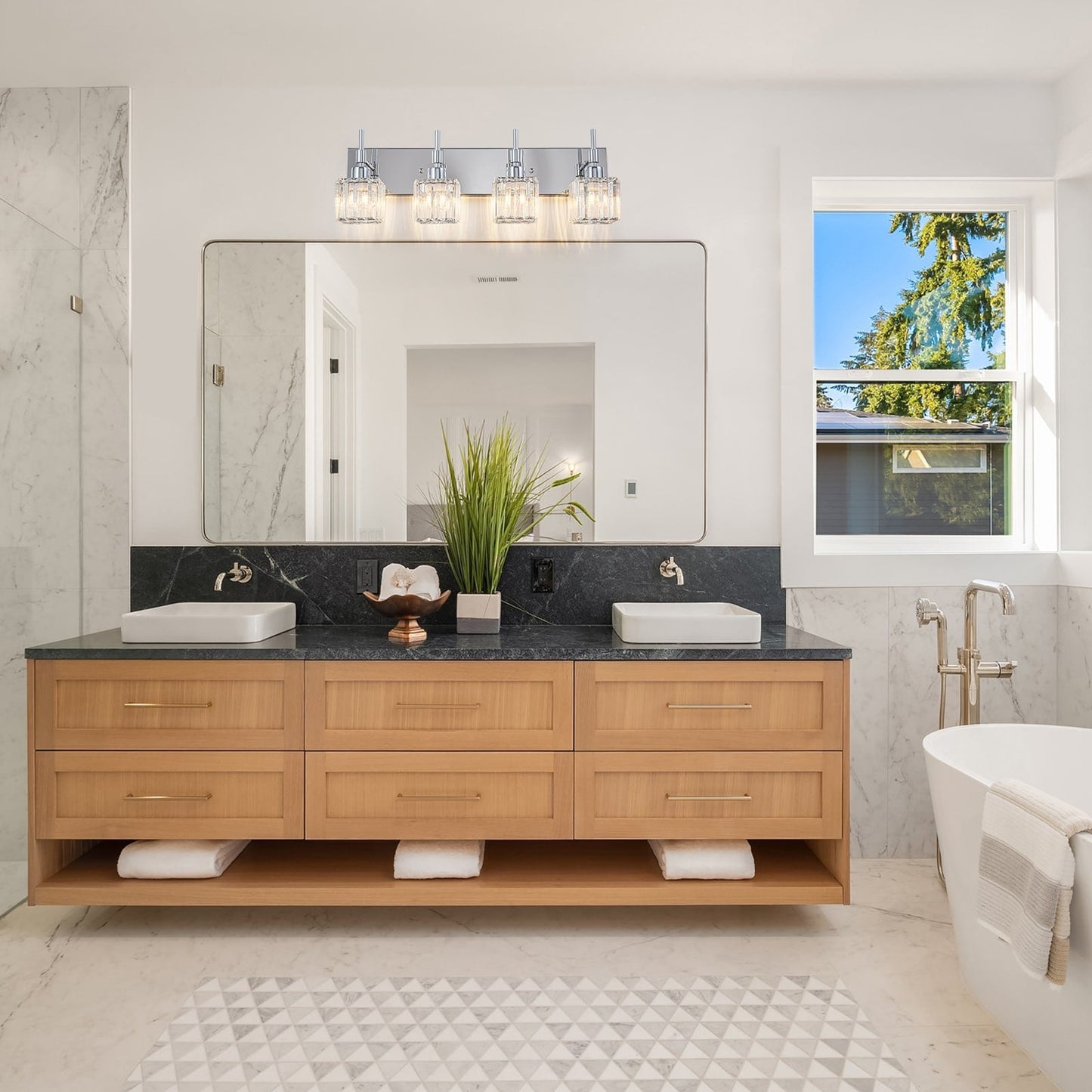 Ora - Lustres de salle de bain modernes à cristaux, à intensité variable, pour miroir, éclairage de vanité glamour