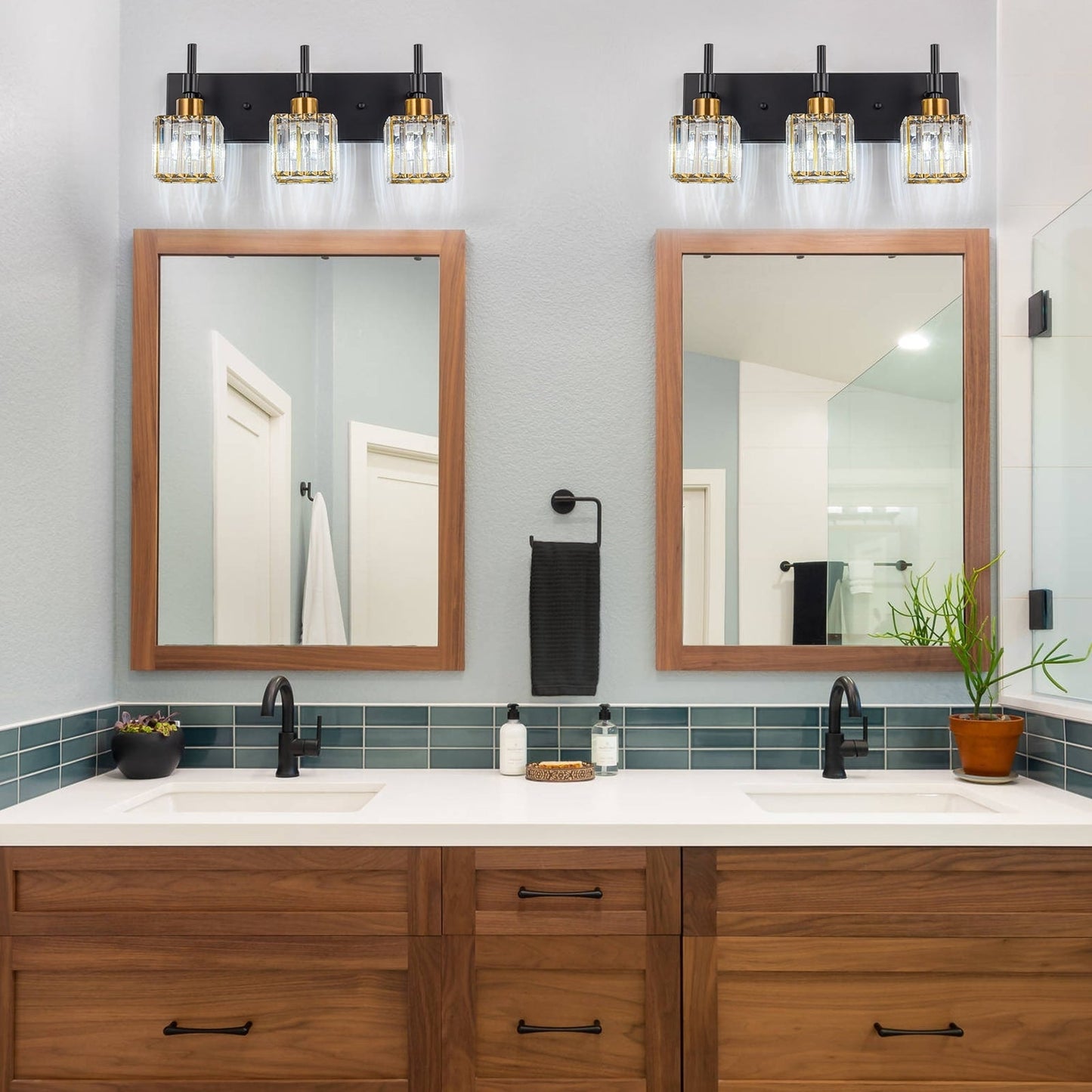 Ora - Lustres de salle de bain modernes à cristaux, à intensité variable, pour miroir, éclairage de vanité glamour