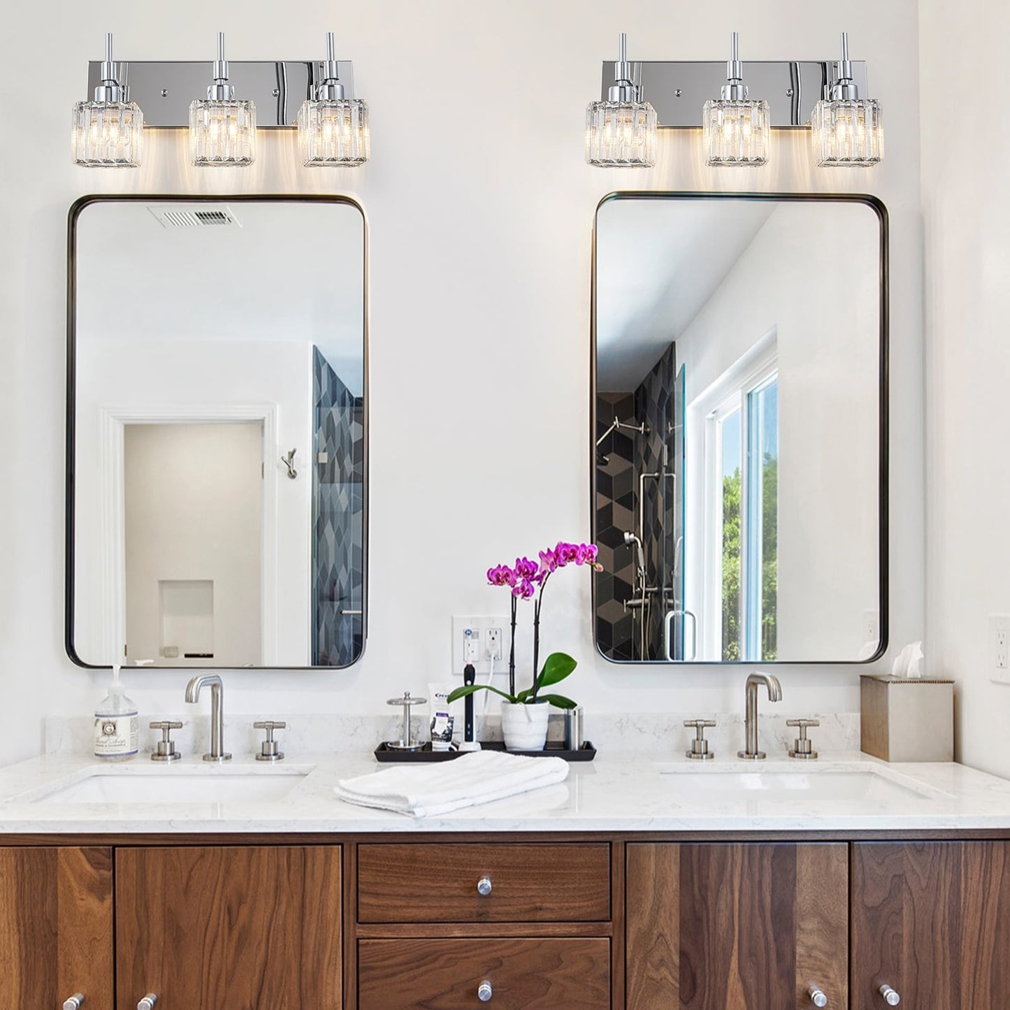 Ora - Lustres de salle de bain modernes à cristaux, à intensité variable, pour miroir, éclairage de vanité glamour