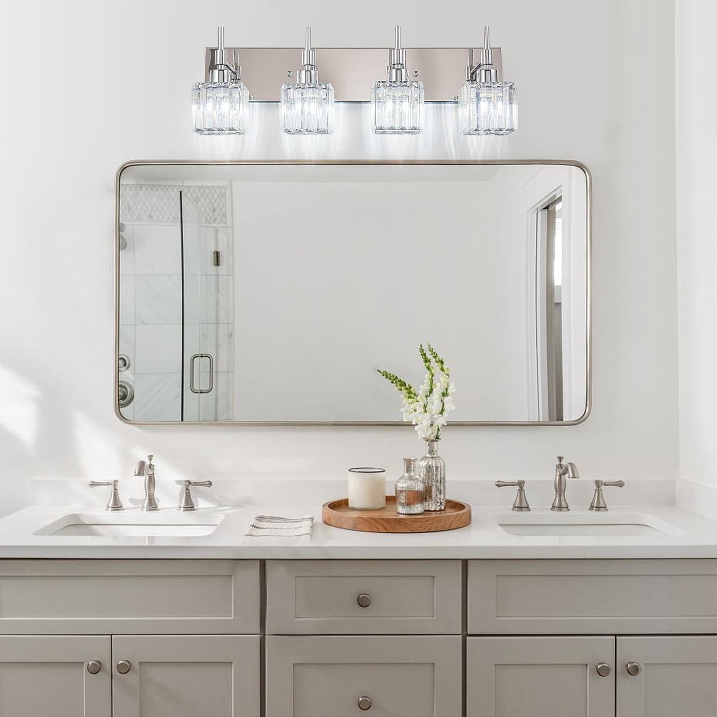 Ora - Lustres de salle de bain modernes à cristaux, à intensité variable, pour miroir, éclairage de vanité glamour