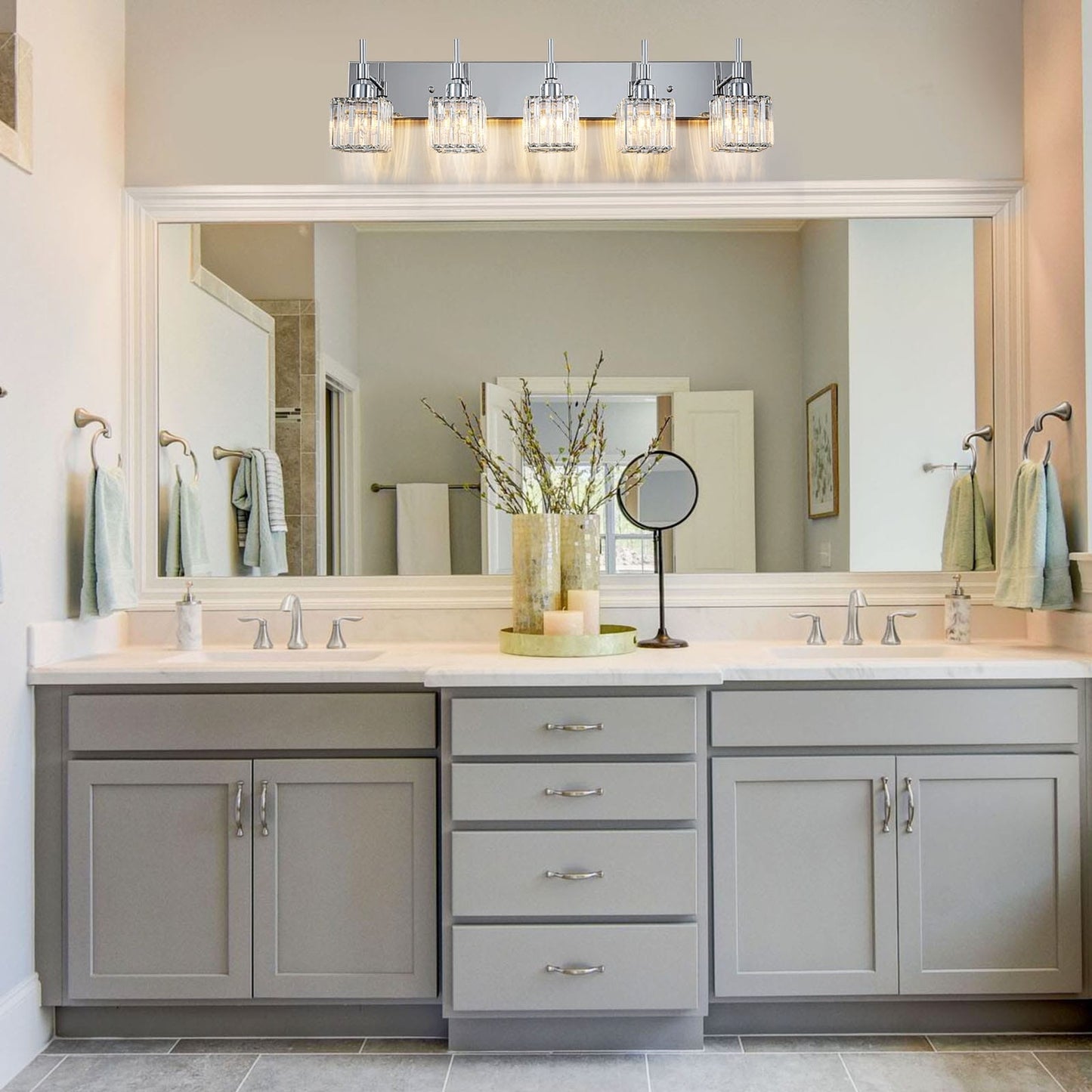 Ora - Lustres de salle de bain modernes à cristaux, à intensité variable, pour miroir, éclairage de vanité glamour