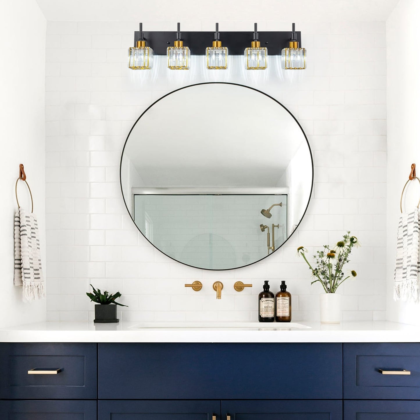 Ora - Lustres de salle de bain modernes à cristaux, à intensité variable, pour miroir, éclairage de vanité glamour