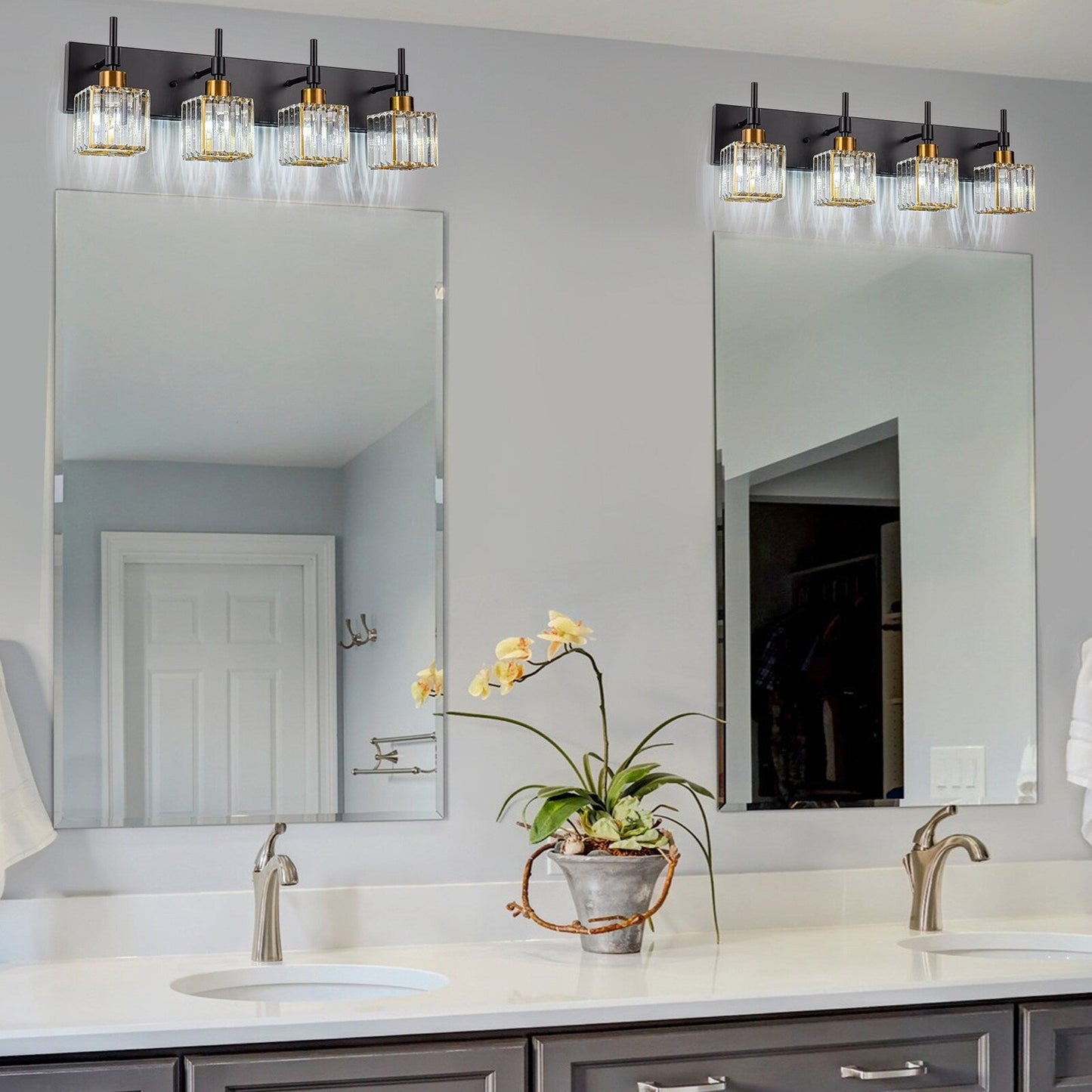 Ora - Lustres de salle de bain modernes à cristaux, à intensité variable, pour miroir, éclairage de vanité glamour