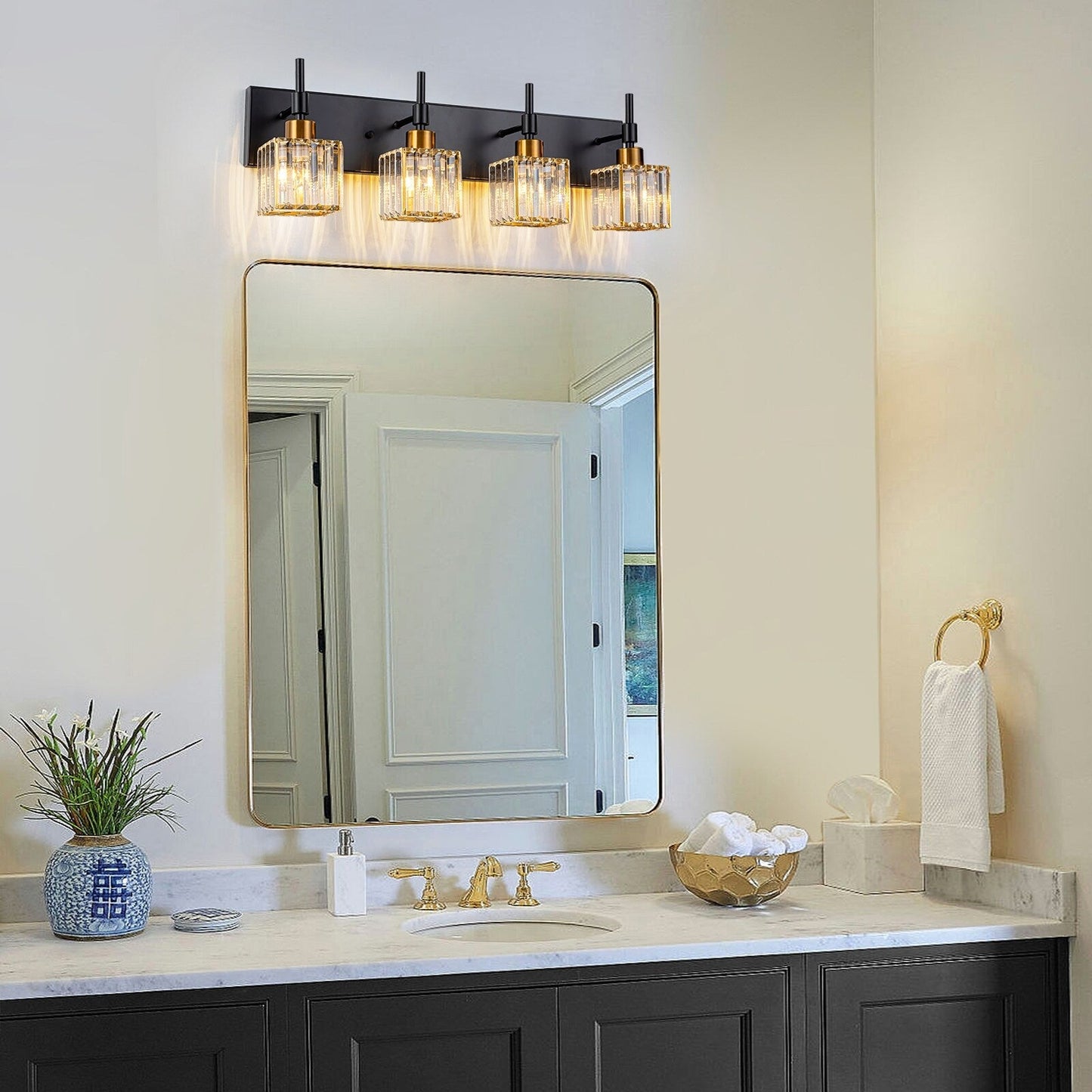 Ora - Lustres de salle de bain modernes à cristaux, à intensité variable, pour miroir, éclairage de vanité glamour