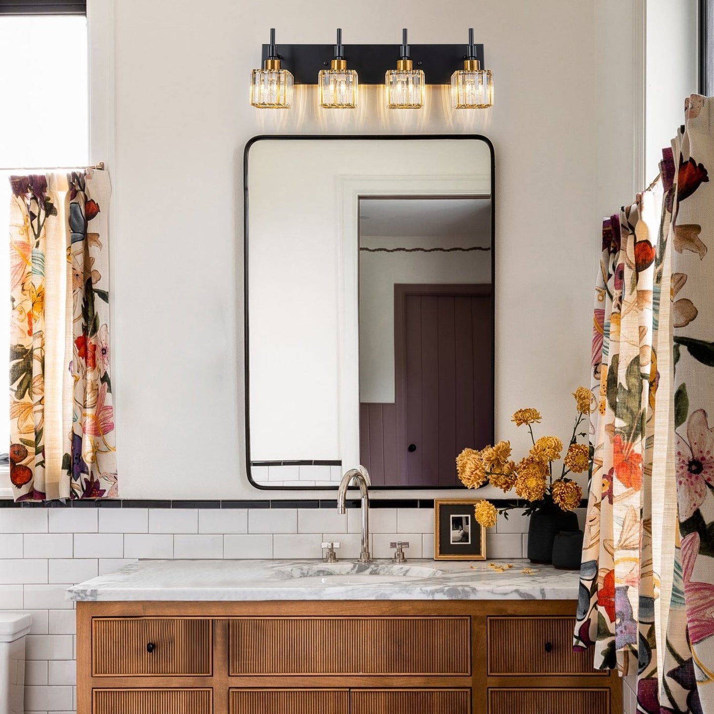 Ora - Lustres de salle de bain modernes à cristaux, à intensité variable, pour miroir, éclairage de vanité glamour