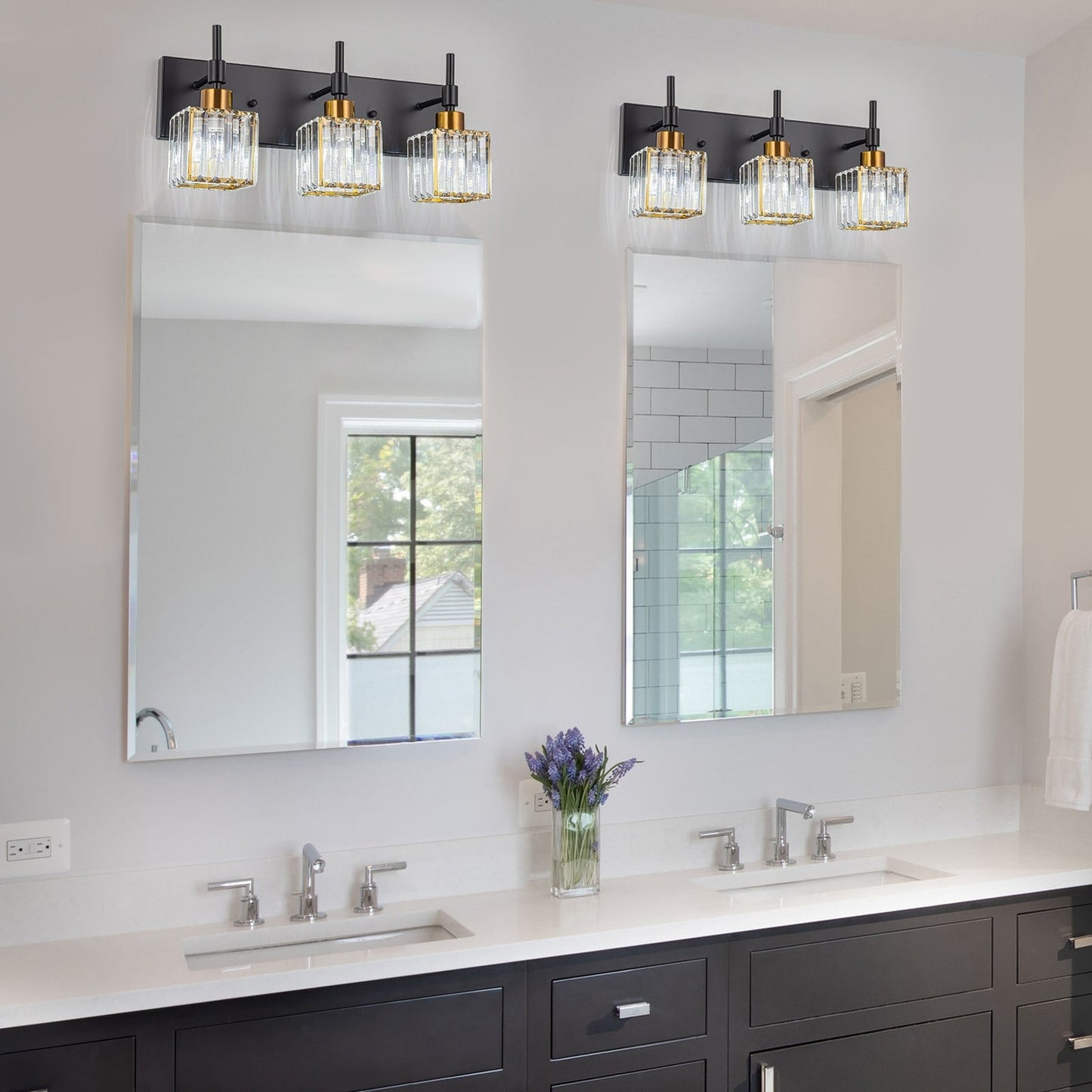 Ora - Lustres de salle de bain modernes à cristaux, à intensité variable, pour miroir, éclairage de vanité glamour