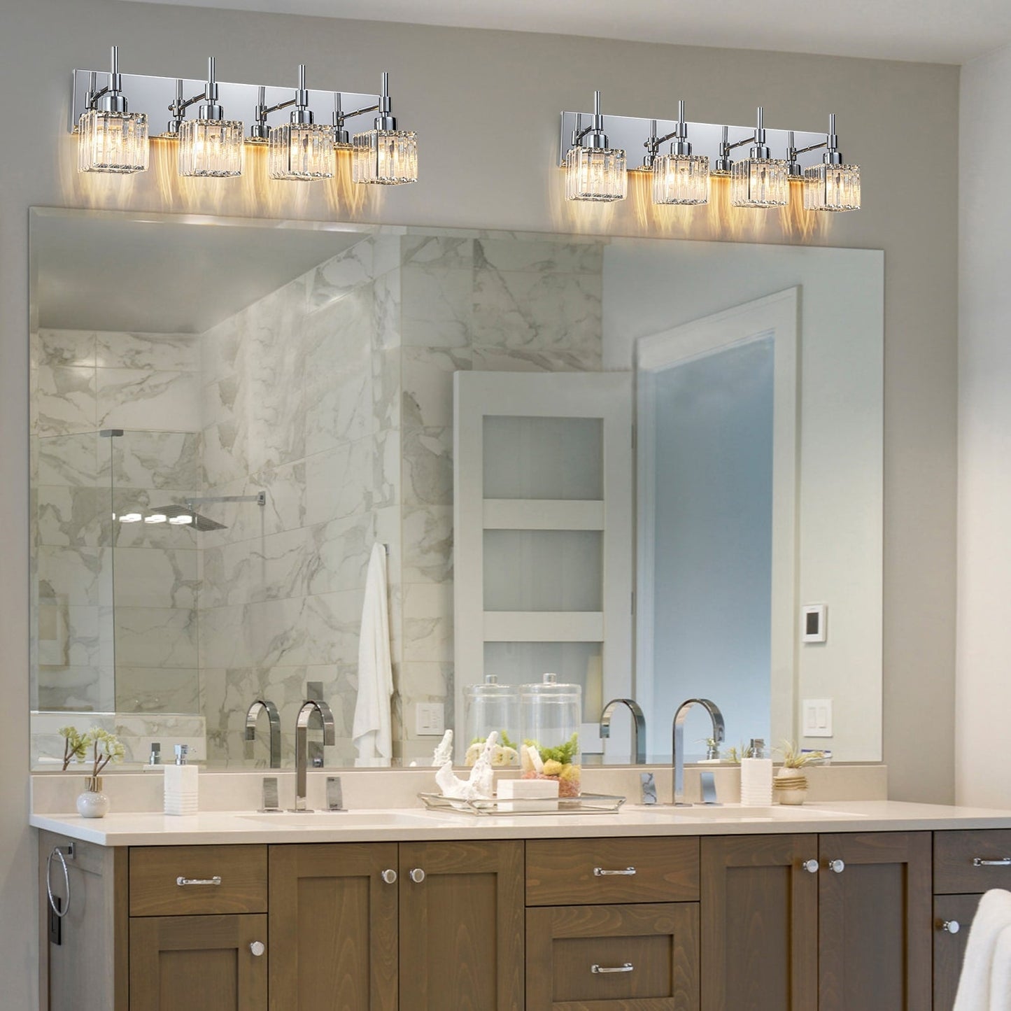 Ora - Lustres de salle de bain modernes à cristaux, à intensité variable, pour miroir, éclairage de vanité glamour