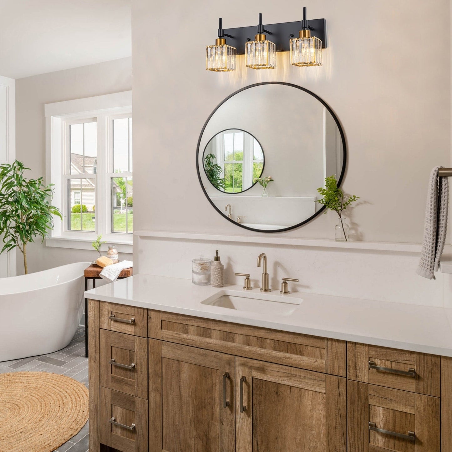 Ora - Lustres de salle de bain modernes à cristaux, à intensité variable, pour miroir, éclairage de vanité glamour