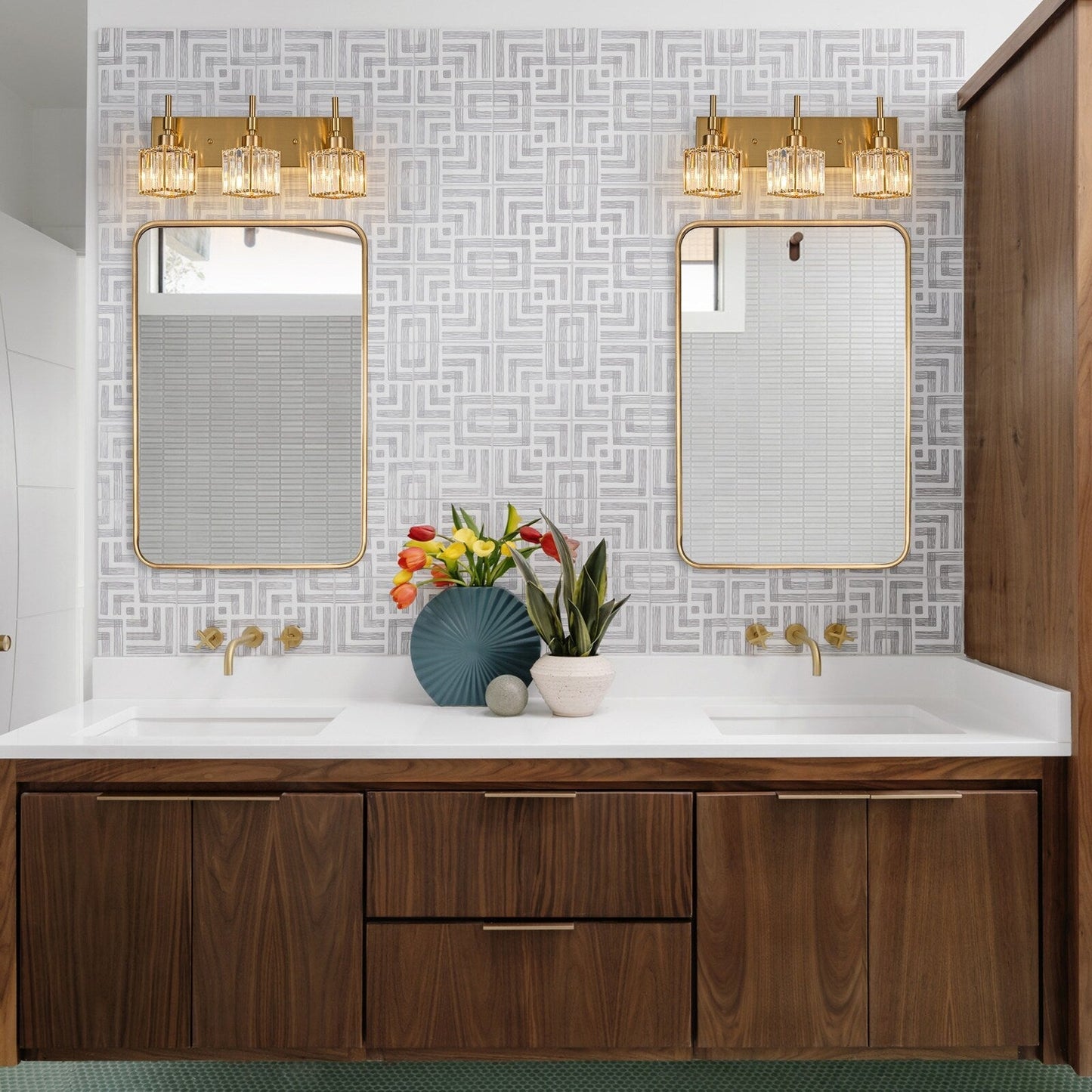 Ora - Lustres de salle de bain modernes à cristaux, à intensité variable, pour miroir, éclairage de vanité glamour