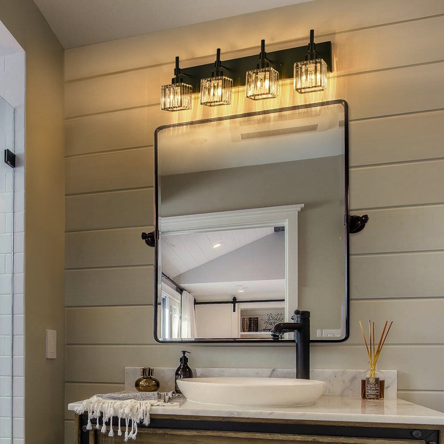 Ora - Lustres de salle de bain modernes à cristaux, à intensité variable, pour miroir, éclairage de vanité glamour