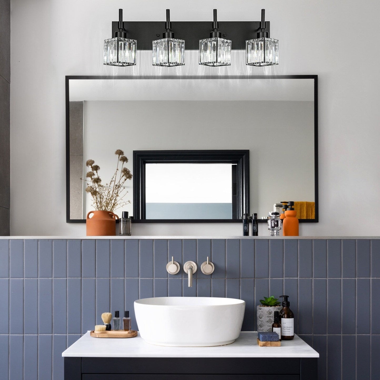 Ora - Lustres de salle de bain modernes à cristaux, à intensité variable, pour miroir, éclairage de vanité glamour