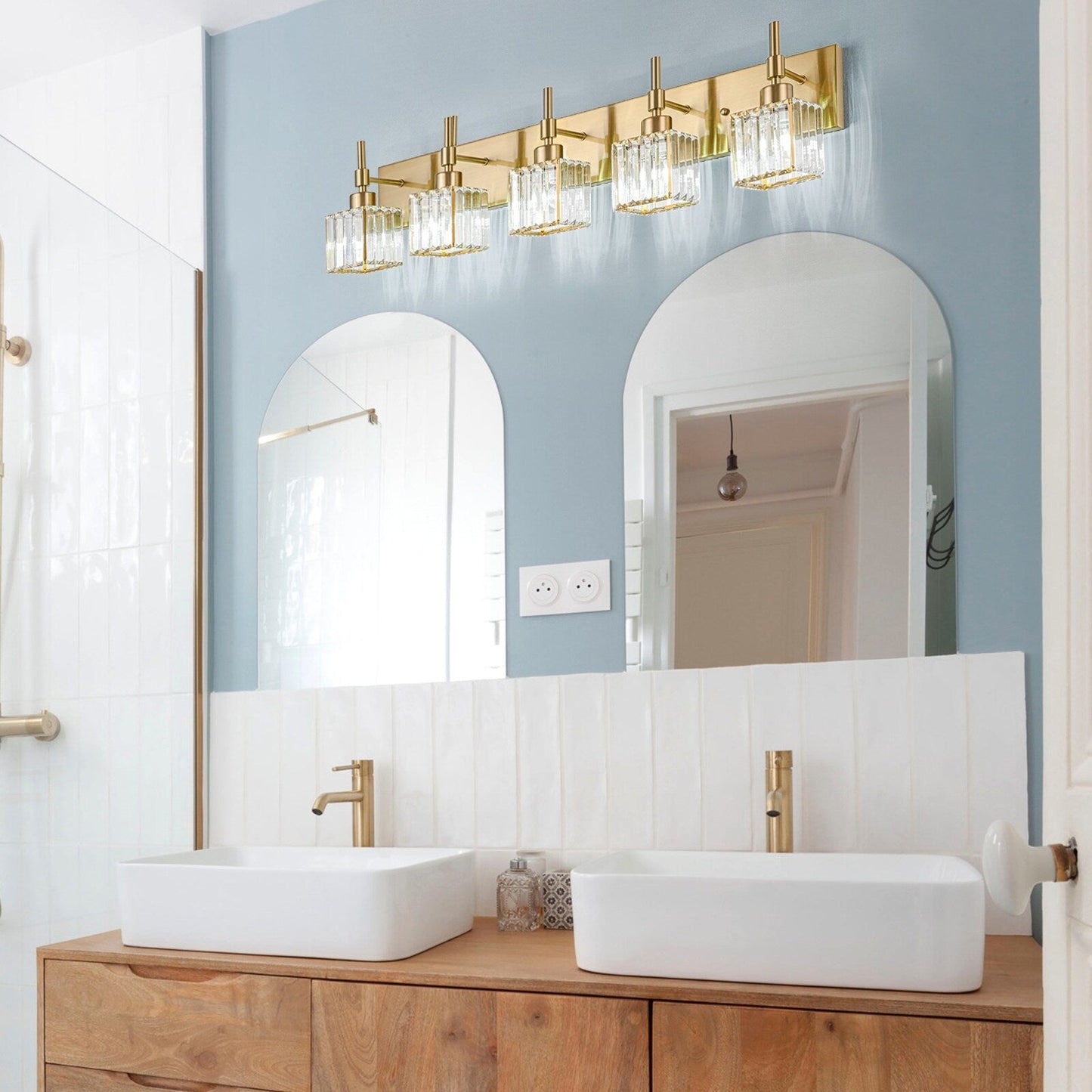 Ora - Lustres de salle de bain modernes à cristaux, à intensité variable, pour miroir, éclairage de vanité glamour