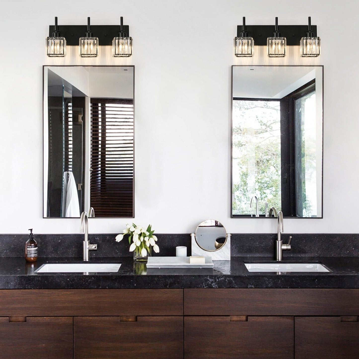 Ora - Lustres de salle de bain modernes à cristaux, à intensité variable, pour miroir, éclairage de vanité glamour