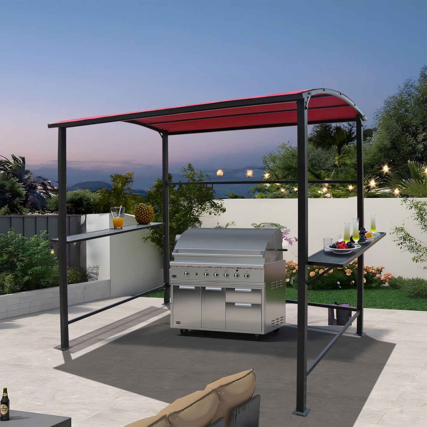Abri de barbecue avec auvent, cadre en acier, 1,5 m x 2,4 m (5 pi x 8 pi) pour extérieur