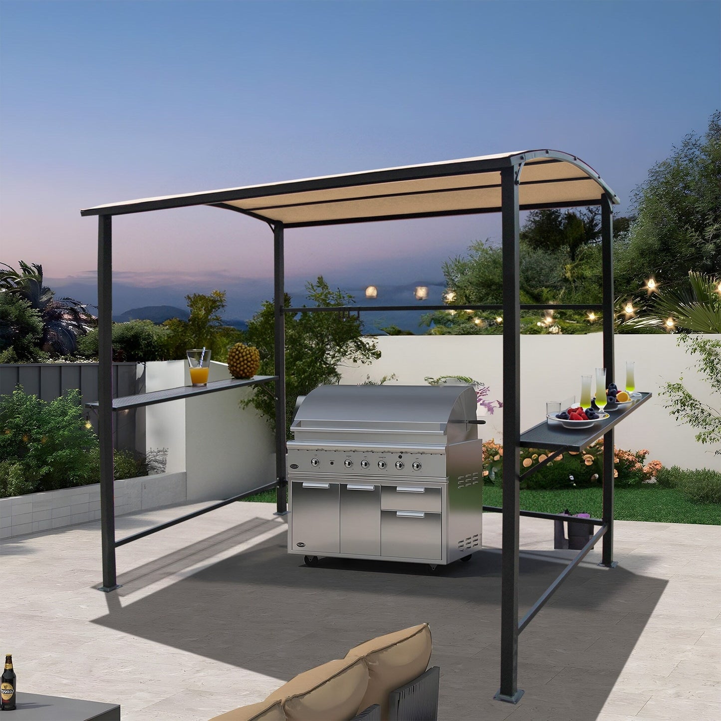 Abri de barbecue avec auvent, cadre en acier, 1,5 m x 2,4 m (5 pi x 8 pi) pour extérieur