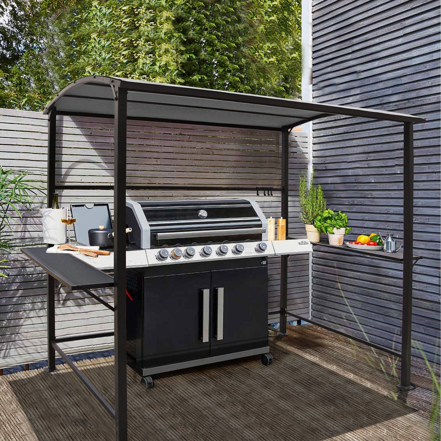 Abri de barbecue avec auvent, cadre en acier, 1,5 m x 2,4 m (5 pi x 8 pi) pour extérieur