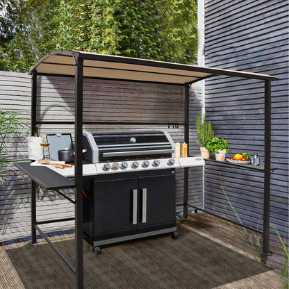 Abri de barbecue avec auvent, cadre en acier, 1,5 m x 2,4 m (5 pi x 8 pi) pour extérieur