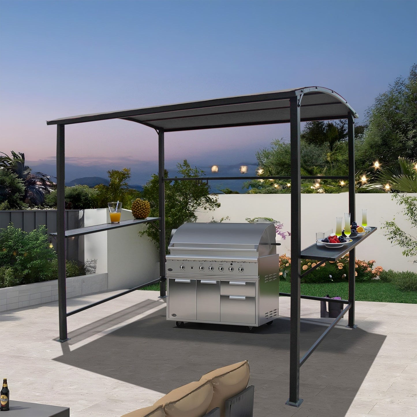 Abri de barbecue avec auvent, cadre en acier, 1,5 m x 2,4 m (5 pi x 8 pi) pour extérieur