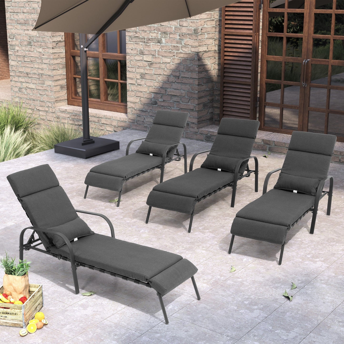 Chaise longue de jardin réglable avec coussin pour extérieur, pour terrasse, plage ou bord de piscine