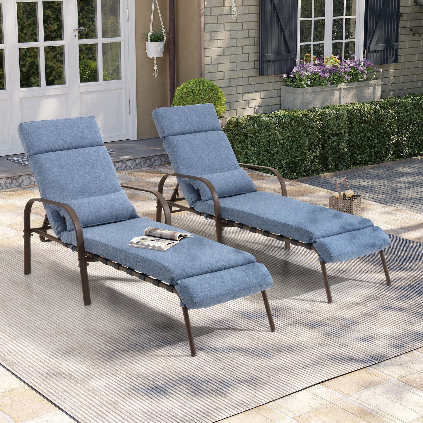 Chaise longue de jardin réglable avec coussin pour extérieur, pour terrasse, plage ou bord de piscine