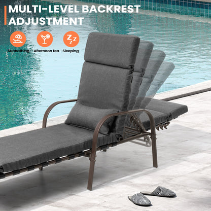 Chaise longue de jardin réglable avec coussin pour extérieur, pour terrasse, plage ou bord de piscine