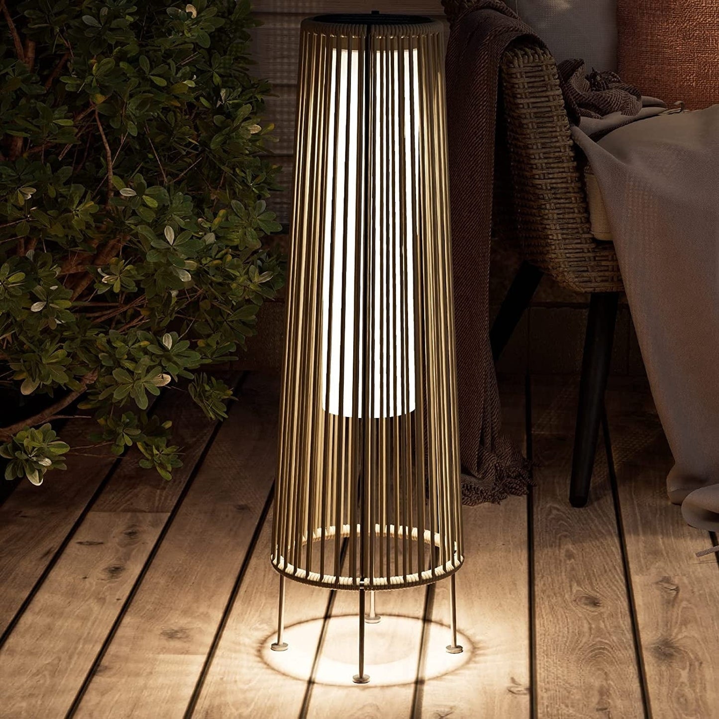 Lot de 2 lampes solaires d'extérieur, lampes solaires de terrasse en osier résistantes aux intempéries, lampes solaires d'extérieur étanches pour véranda, jardin, cour.