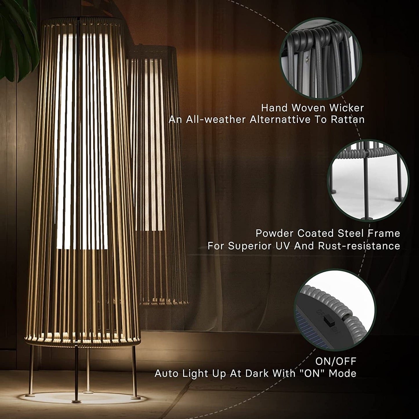 Lot de 2 lampes solaires d'extérieur, lampes solaires de terrasse en osier résistantes aux intempéries, lampes solaires d'extérieur étanches pour véranda, jardin, cour.