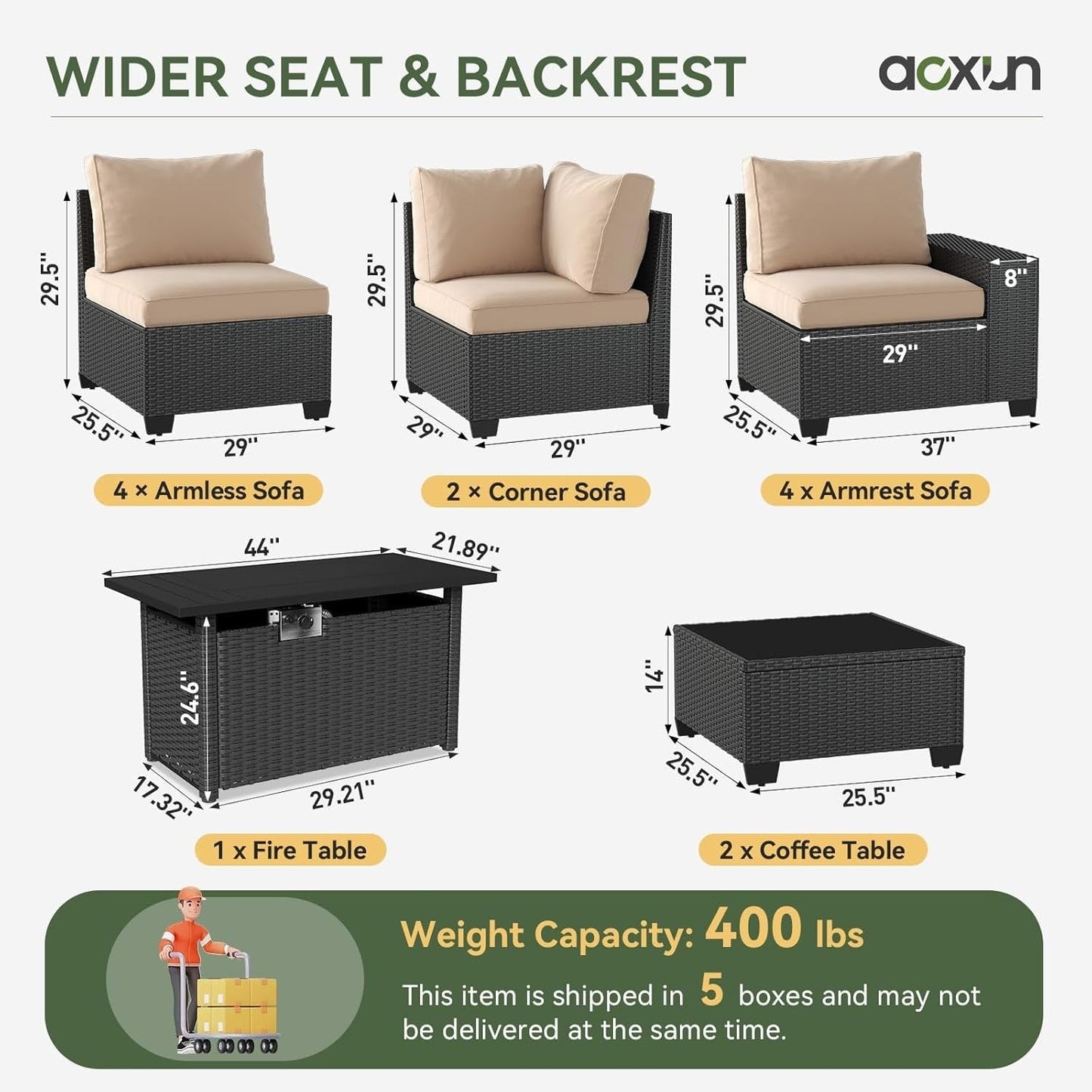 Ensembles de meubles de patio d'extérieur avec coussins épais de 4 pouces