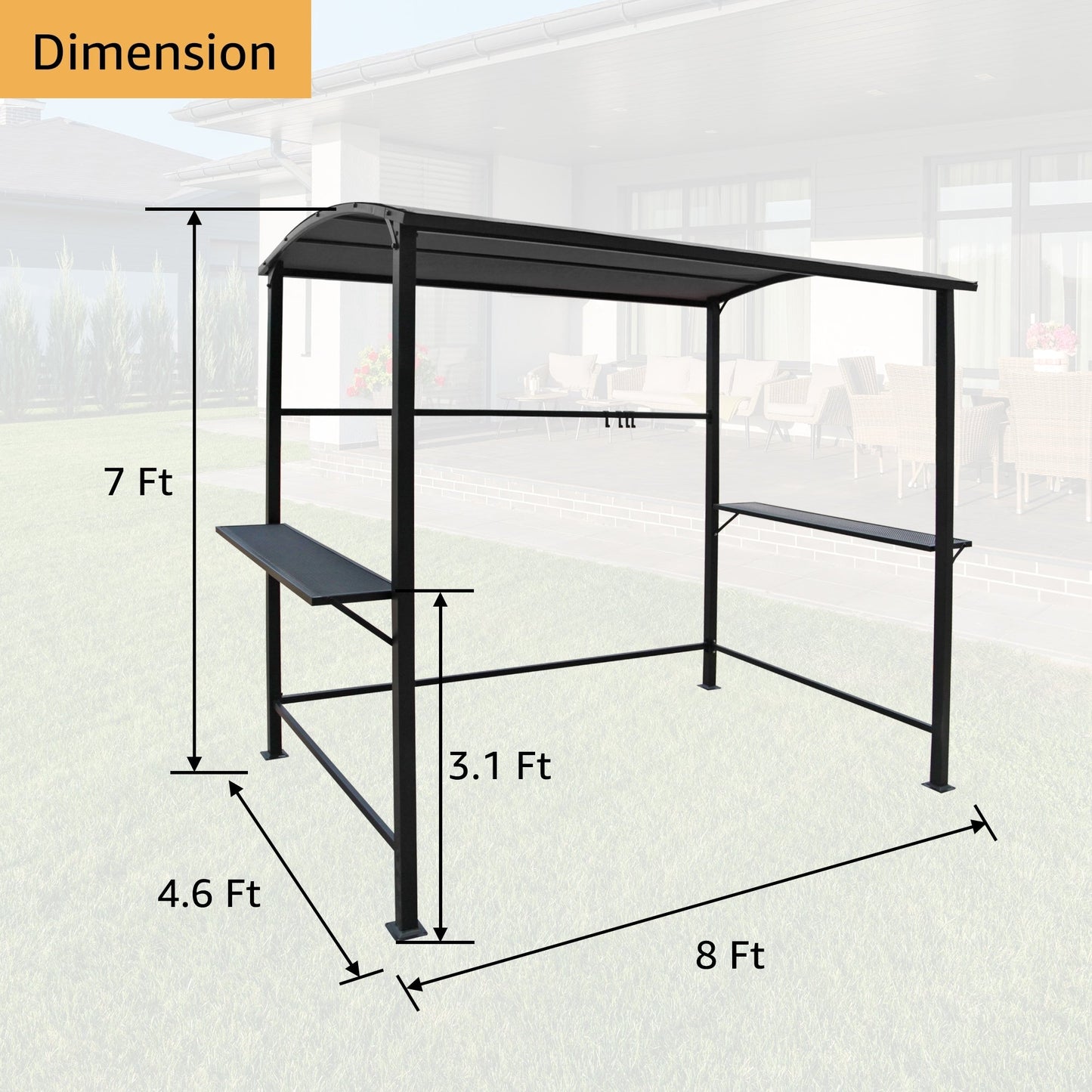 Abri de barbecue avec auvent, cadre en acier, 1,5 m x 2,4 m (5 pi x 8 pi) pour extérieur