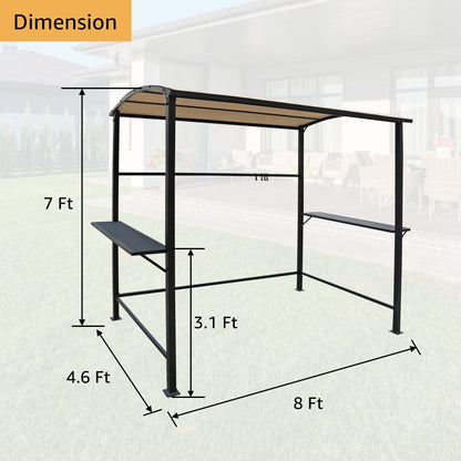 Abri de barbecue avec auvent, cadre en acier, 1,5 m x 2,4 m (5 pi x 8 pi) pour extérieur
