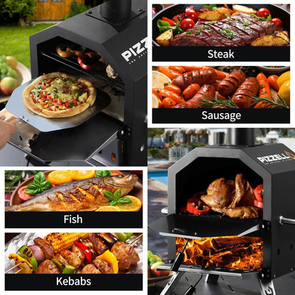 Four à pizza extérieur au bois, appareil à pizza 2 couches, grill à pizza extérieur pour fêtes de jardin - 30 cm (12 pouces)