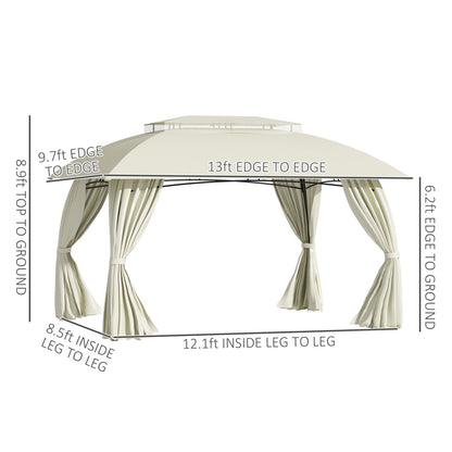 Outsunny Gazebo de Patio 3 x 4 m, Abri Extérieur avec Panneaux Lateraux, Toit Doublement Ventilé, Structure en Acier