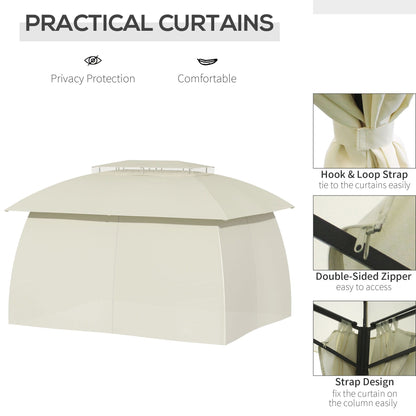 Outsunny Gazebo de Patio 3 x 4 m, Abri Extérieur avec Panneaux Lateraux, Toit Doublement Ventilé, Structure en Acier