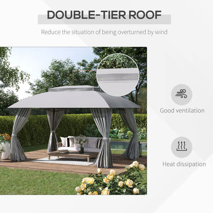 Outsunny Gazebo de Patio 3 x 4 m, Abri Extérieur avec Panneaux Lateraux, Toit Doublement Ventilé, Structure en Acier