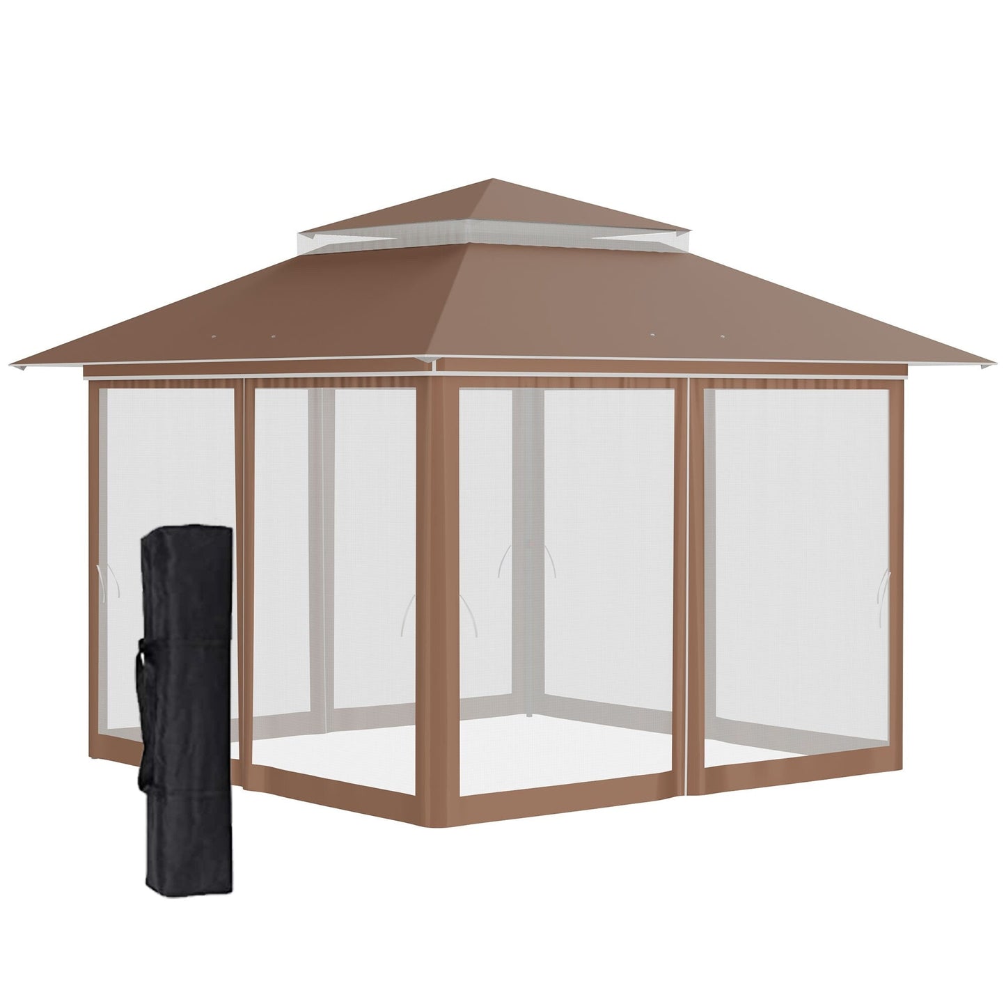 Outsunny Tente instantanée pliable avec auvent pare-soleil à ouverture rapide, 3,6 m x 3,6 m, avec moustiquaire latérale et hauteur réglable sur 3 niveaux.