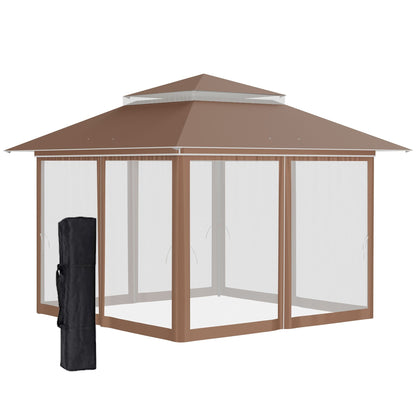Outsunny Tente instantanée pliable avec auvent pare-soleil à ouverture rapide, 3,6 m x 3,6 m, avec moustiquaire latérale et hauteur réglable sur 3 niveaux.