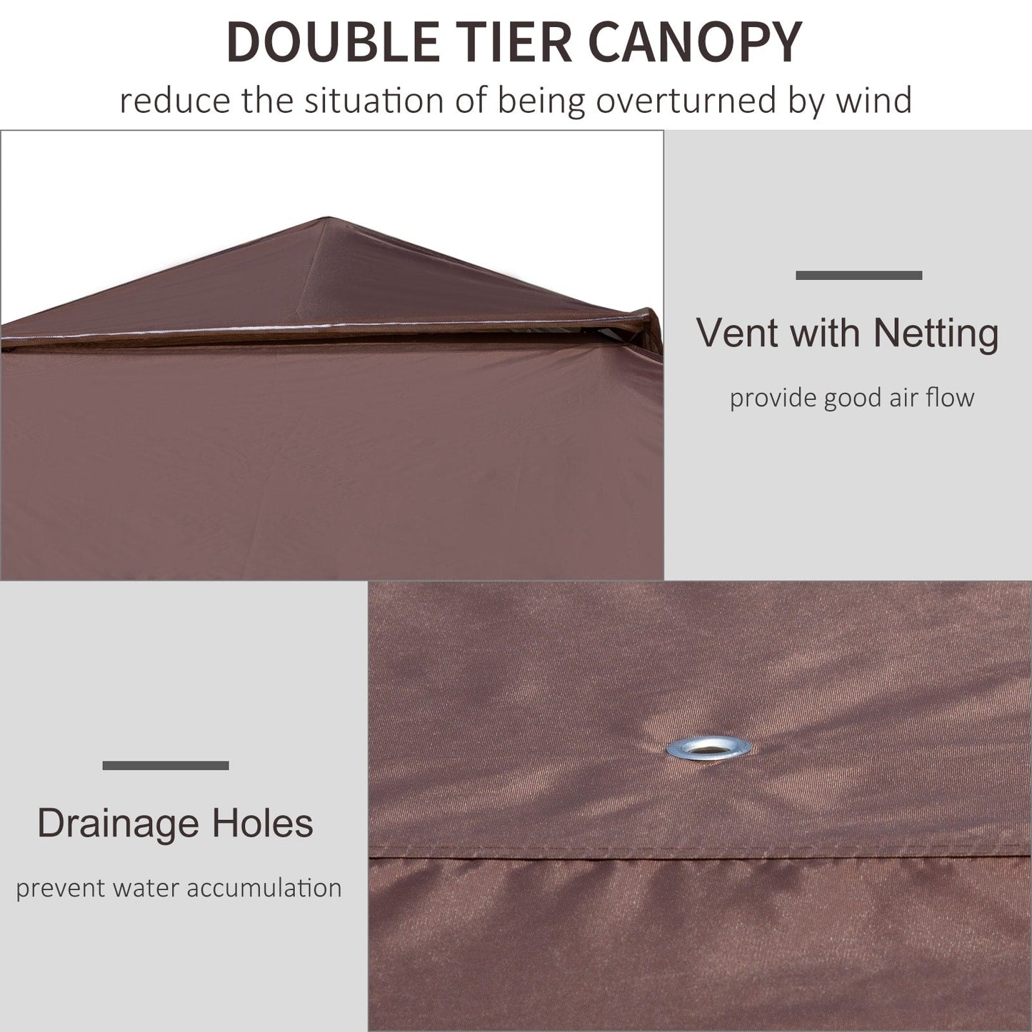 Outsunny Tente instantanée pliable avec auvent pare-soleil à ouverture rapide, 3,6 m x 3,6 m, avec moustiquaire latérale et hauteur réglable sur 3 niveaux.