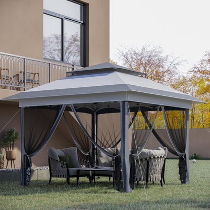 Outsunny Tente instantanée pliable avec auvent pare-soleil à ouverture rapide, 3,6 m x 3,6 m, avec moustiquaire latérale et hauteur réglable sur 3 niveaux.