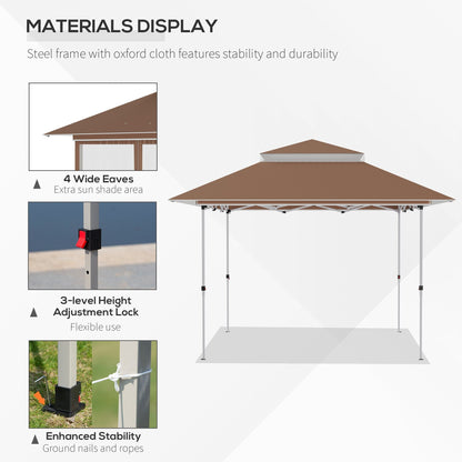 Outsunny Tente instantanée pliable avec auvent pare-soleil à ouverture rapide, 3,6 m x 3,6 m, avec moustiquaire latérale et hauteur réglable sur 3 niveaux.